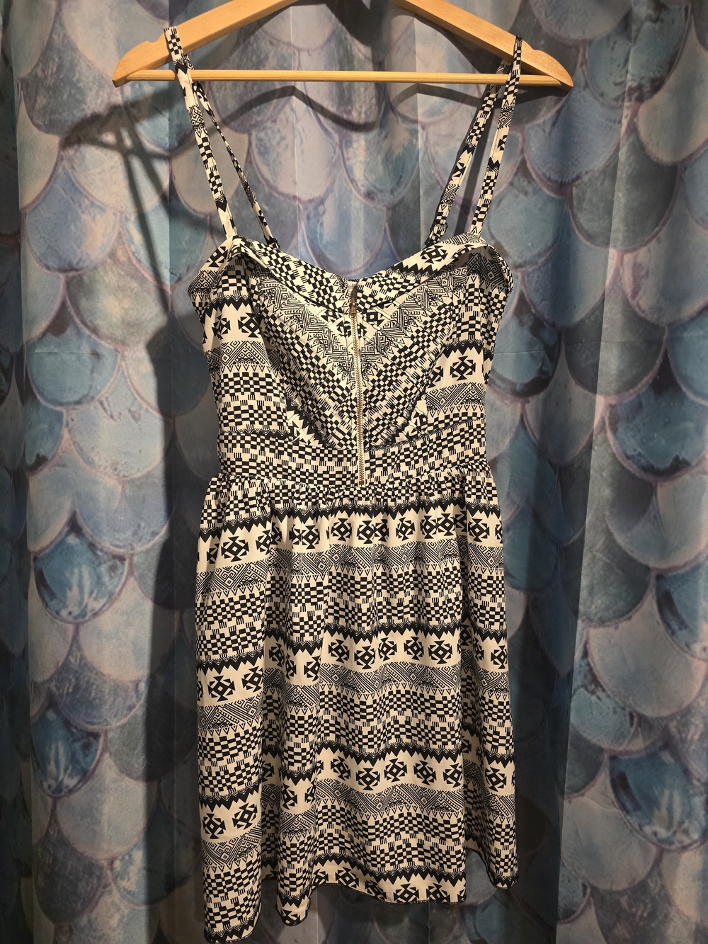 Charlotte Russe Aztec Black and White Patterned Spaghetti Strap Mini Dress